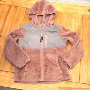 DKNY Sport Girls Mauve Faux Fur Hooded Zip Up Jacket, Size XL